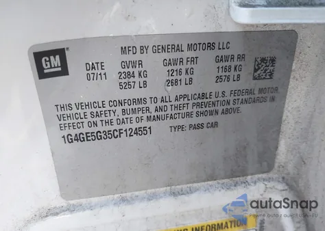 2012 Buick Lacrosse Premium 1 Group z USA, uszkodzony, nr VIN 1G4GE5G35CF124551